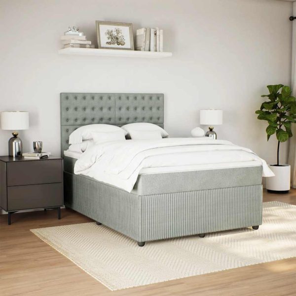 Pat box spring cu saltea, gri deschis, 140×190 cm, catifea