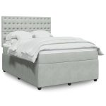 Pat box spring cu saltea, gri deschis, 140×190 cm, catifea