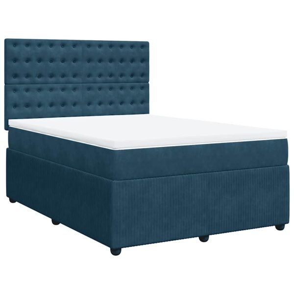 Pat box spring cu saltea, albastru, 140×190 cm, catifea