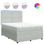 Pat box spring cu saltea, gri deschis, 140×200 cm, catifea