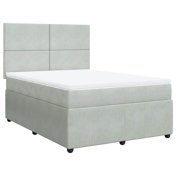 Pat box spring cu saltea, gri deschis, 140×200 cm, catifea