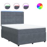 Pat box spring cu saltea, gri închis, 140×200 cm, catifea