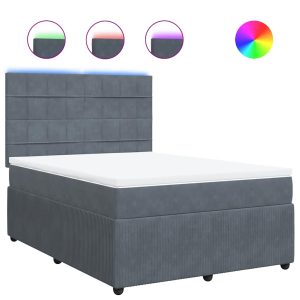 Pat box spring cu saltea, gri închis, 140×200 cm, catifea