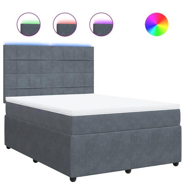 Pat box spring cu saltea, gri închis, 140×200 cm, catifea