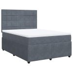 Pat box spring cu saltea, gri închis, 140×200 cm, catifea