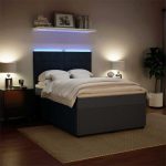 Pat box spring cu saltea, gri închis, 140×200 cm, catifea