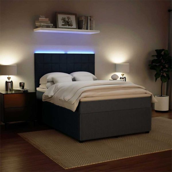 Pat box spring cu saltea, gri închis, 140×200 cm, catifea