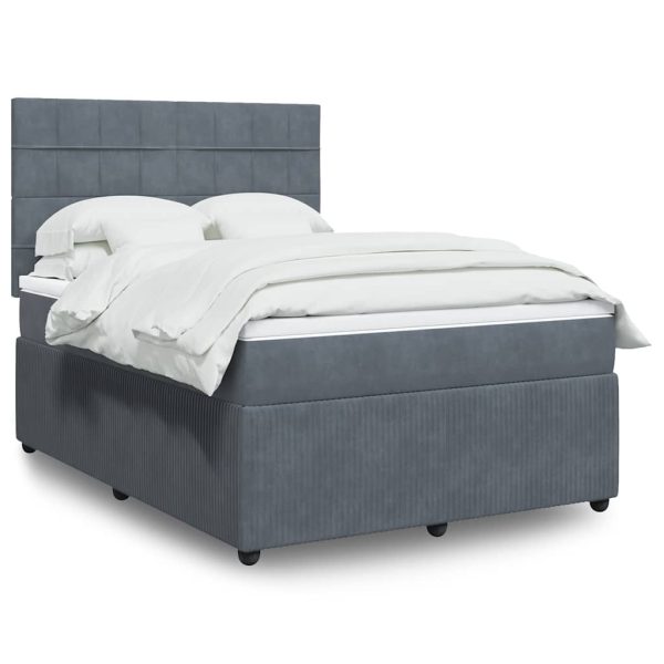 Pat box spring cu saltea, gri închis, 140×200 cm, catifea