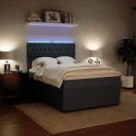 Pat box spring cu saltea, gri închis, 140×200 cm, catifea