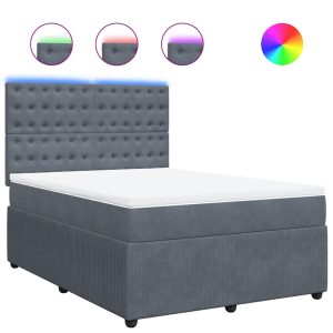 Pat box spring cu saltea, gri închis, 140×200 cm, catifea