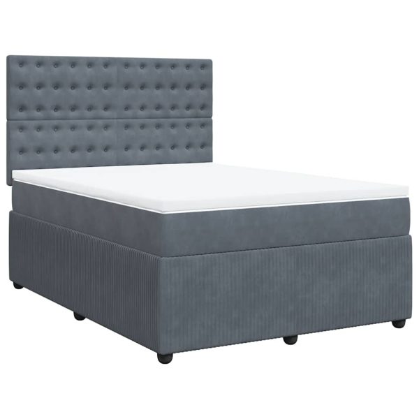 Pat box spring cu saltea, gri închis, 140×200 cm, catifea