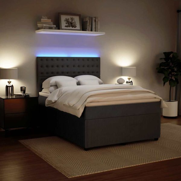 Pat box spring cu saltea, gri închis, 140×200 cm, catifea