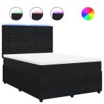 Pat box spring cu saltea, negru, 160×200 cm, catifea
