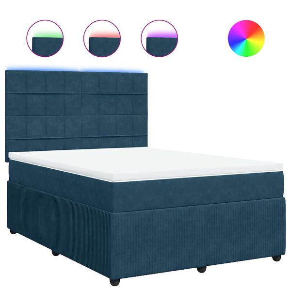 Pat box spring cu saltea, albastru, 160×200 cm, catifea