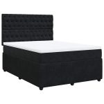 Pat box spring cu saltea, negru, 160×200 cm, catifea