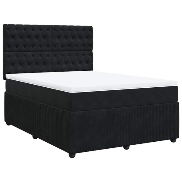Pat box spring cu saltea, negru, 160×200 cm, catifea
