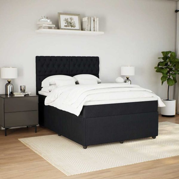 Pat box spring cu saltea, negru, 160×200 cm, catifea