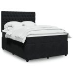 Pat box spring cu saltea, negru, 160×200 cm, catifea
