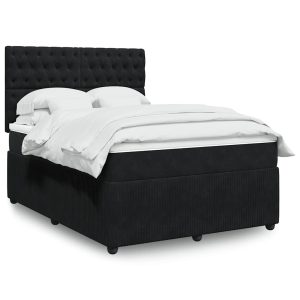 Pat box spring cu saltea, negru, 160×200 cm, catifea