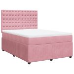 Pat box spring cu saltea, roz, 160×200 cm, catifea