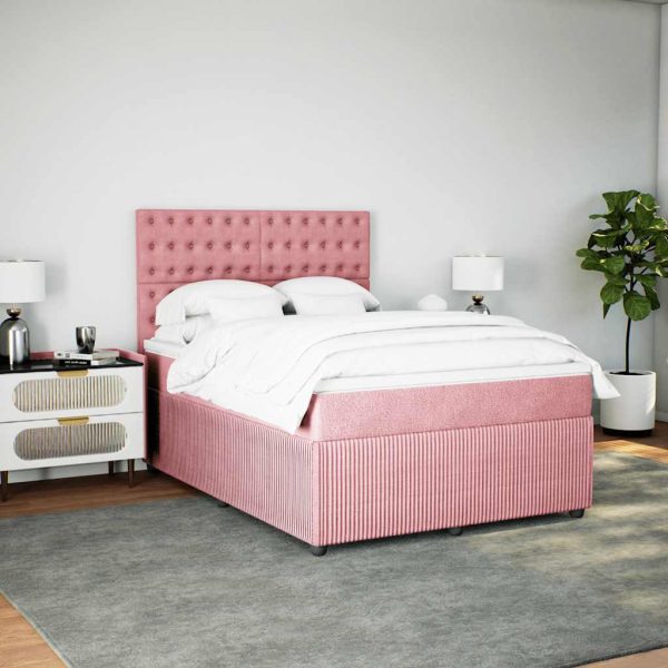 Pat box spring cu saltea, roz, 160×200 cm, catifea