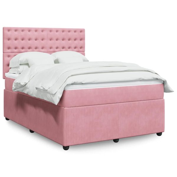 Pat box spring cu saltea, roz, 160×200 cm, catifea