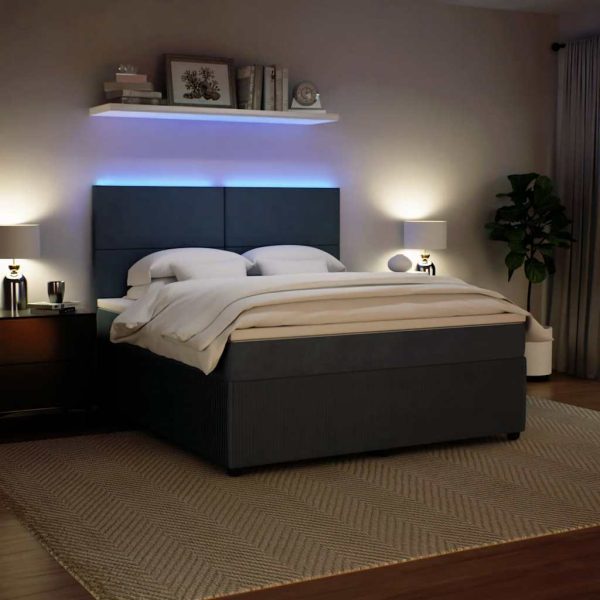 Pat box spring cu saltea, gri închis, 180×200 cm, catifea