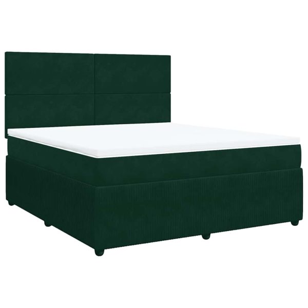 Pat box spring cu saltea, verde închis, 180×200 cm, catifea