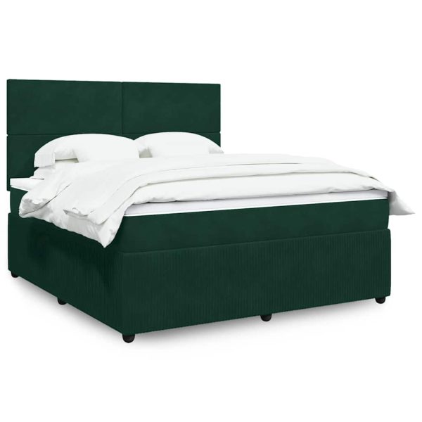 Pat box spring cu saltea, verde închis, 180×200 cm, catifea