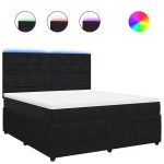 Pat box spring cu saltea, negru, 180×200 cm, catifea