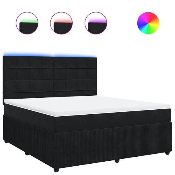 Pat box spring cu saltea, negru, 180×200 cm, catifea