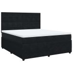 Pat box spring cu saltea, negru, 180×200 cm, catifea