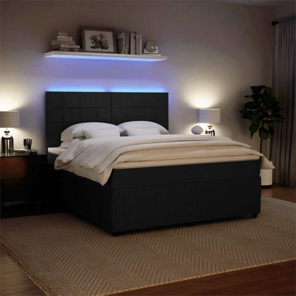 Pat box spring cu saltea, negru, 180×200 cm, catifea