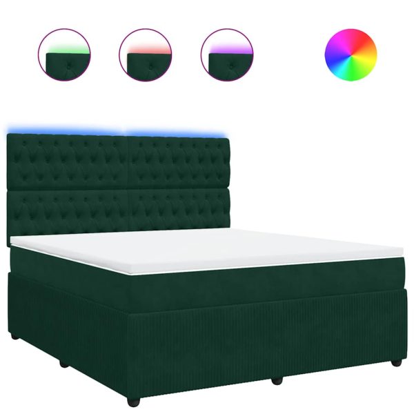 Pat box spring cu saltea, verde închis, 180×200 cm, catifea