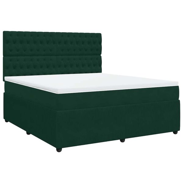 Pat box spring cu saltea, verde închis, 180×200 cm, catifea