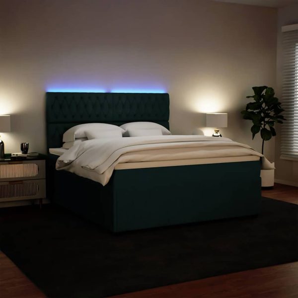 Pat box spring cu saltea, verde închis, 180×200 cm, catifea