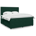 Pat box spring cu saltea, verde închis, 180×200 cm, catifea