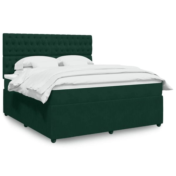 Pat box spring cu saltea, verde închis, 180×200 cm, catifea