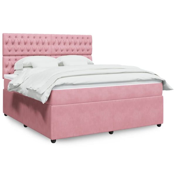 Pat box spring cu saltea, roz, 180×200 cm, catifea