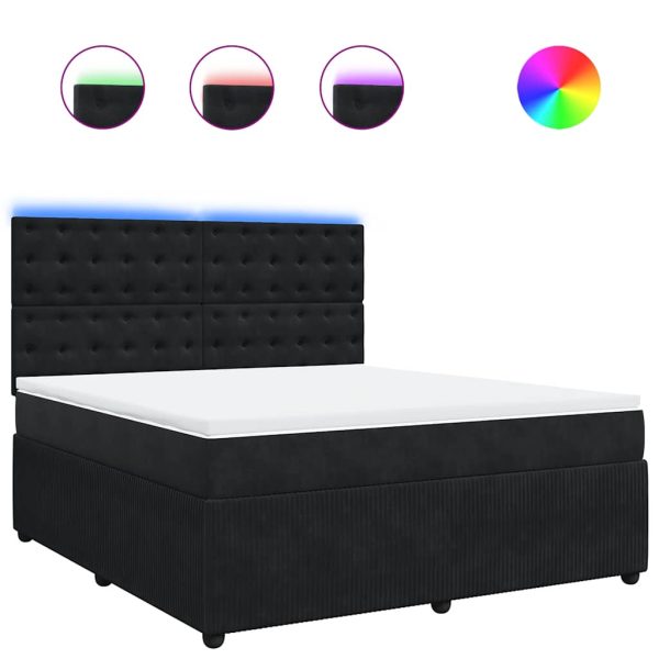 Pat box spring cu saltea, negru, 180×200 cm, catifea