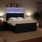 Pat box spring cu saltea, negru, 180×200 cm, catifea