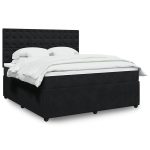 Pat box spring cu saltea, negru, 180×200 cm, catifea
