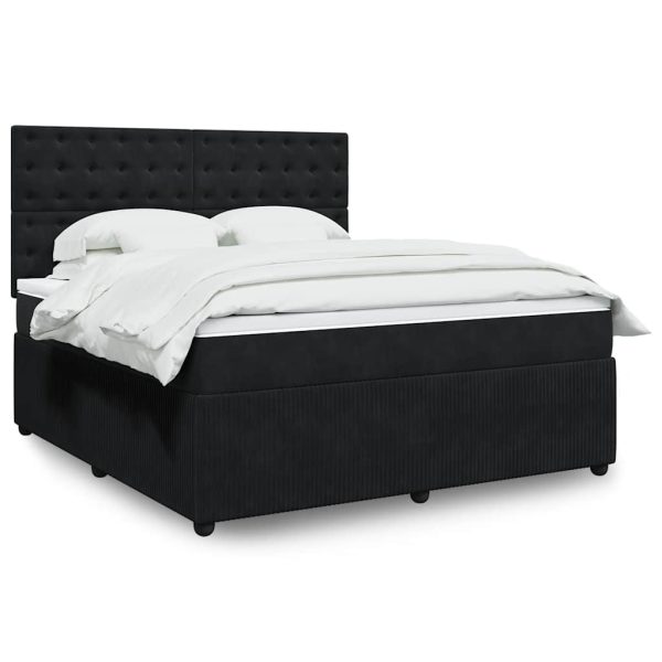 Pat box spring cu saltea, negru, 180×200 cm, catifea