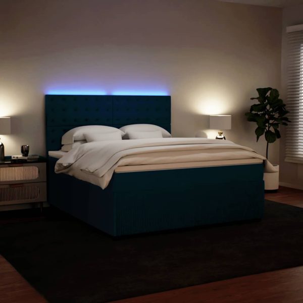 Pat box spring cu saltea, albastru, 180×200 cm, catifea