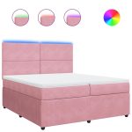 Pat box spring cu saltea, roz, 200×200 cm, catifea
