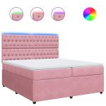Pat box spring cu saltea, roz, 200×200 cm, catifea