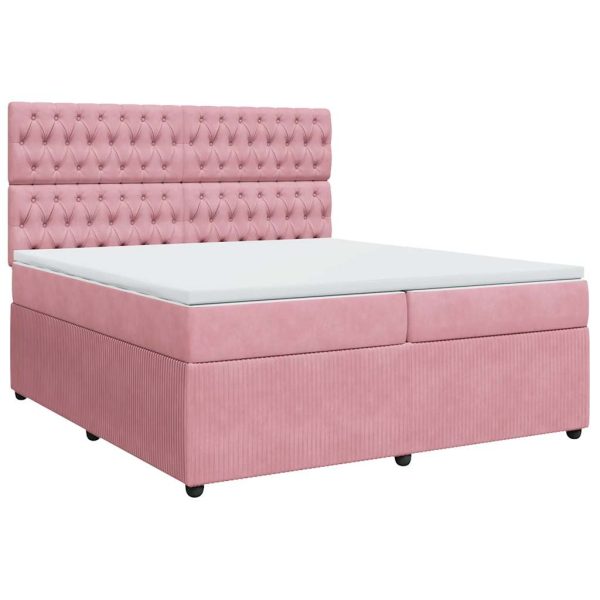 Pat box spring cu saltea, roz, 200×200 cm, catifea