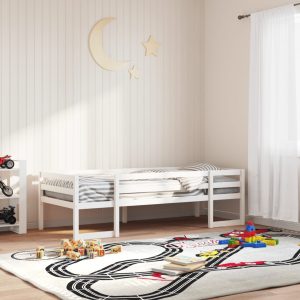 Cadru de pat pentru copii, alb, 90×200 cm, lemn masiv de pin