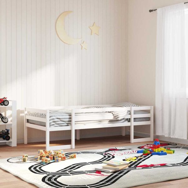Cadru de pat pentru copii, alb, 75×190 cm, lemn masiv de pin