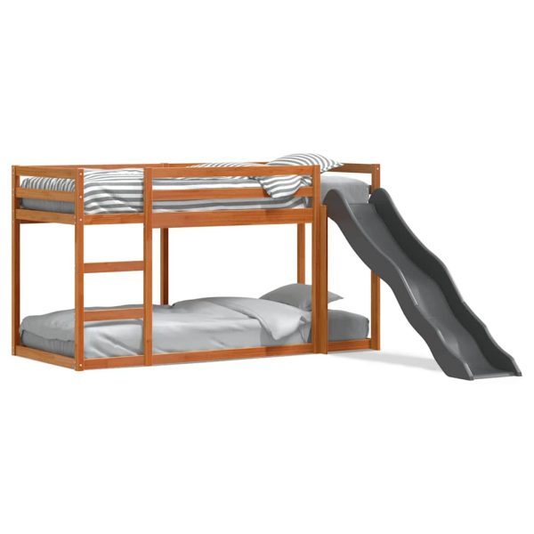 Pat supraetajat cu tobogan/scară maro 75×190 cm, lemn masiv pin